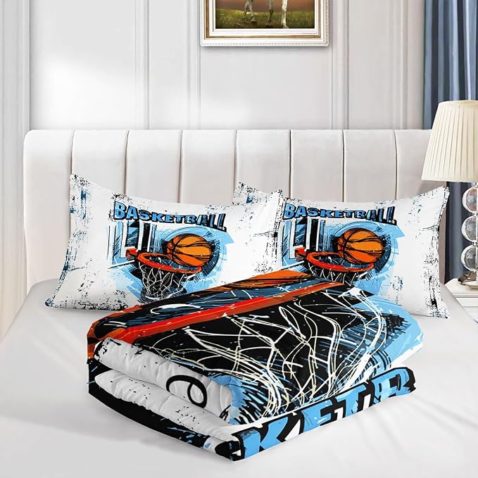 Basketball Comforter Set Ball Sports Cartoon Printed Bedding Set with 1 Comforter and 2 Pillowcases for Boys and Girls Bedroom All Season(Basketball-3 Twin) - Image 4