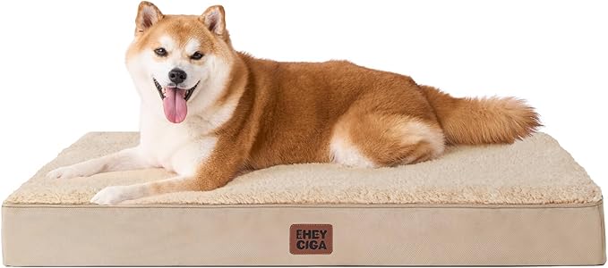 EHEYCIGA Orthopedic Dog Bed Large with Removable Washable Cover, 36IN Khaki | Egg Crate Foam Support, Durable Oxford fabric, Non-Slip Bottom, Machine Washable, Soft Waterproof Plush Pet Bed Mat For Crate by EHEYCIGA