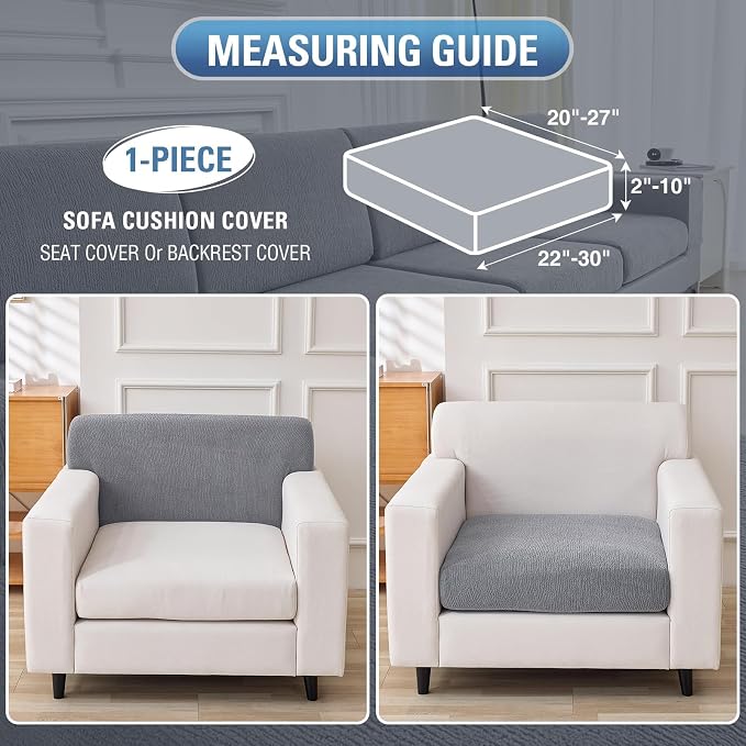 Couch Cushion Covers Sectional Couch Covers Stretch Washable Soft Seat Cushion Covers Furniture Protector Sofa Slipcovers for Pets(Light Grey,1 Piece Seat Cover or Back Covers) - Image 2