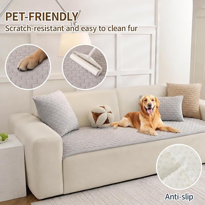 Warmstar Waterproof Couch Cover for Dogs Washable,Brick Pattern Short Plush Pet Couch Covers for Sofa,Soft Sofa Cover Non-Slip for 3 Cushion Couch Sofa Pet Friendly (Grey, 27.6" x 59") - Image 3