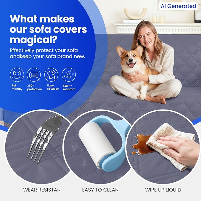 Waterproof Couch Covers for Pets, Waterproof Dog Bed Cover, Anti-Slip Soft Dog Blankets, Couch Cover for Dogs Washable, Pet Blanket for Puppy Large Dogs Cat (82x102 Inch, Grey Blue) - Image 6