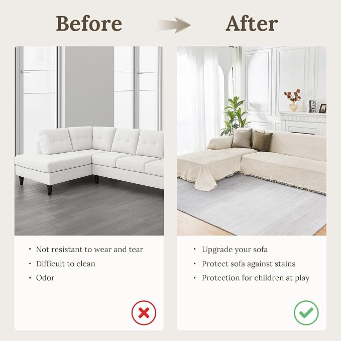 HOMERILLA 2 Piece Sectional Couch Cover for L Shape Sofa Ivory XL | Washable Fabric, Anti-Pet Hair, Stain & Wear Resistant, Multiuse Sofa Blanket Protector, Pet Friendly Easy Installation - Image 4