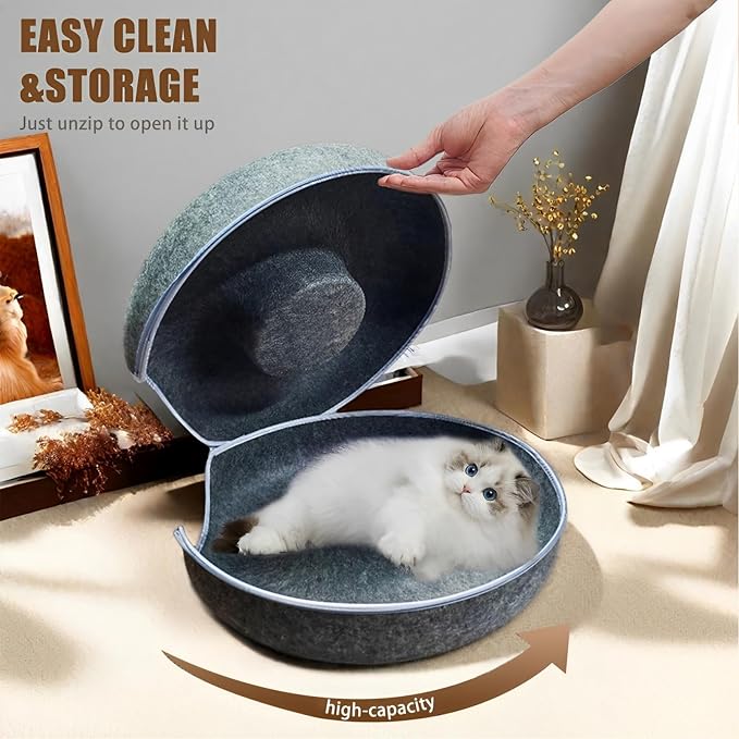 Tunnel Bed for Indoor,cattasaurus Peekaboo cat cave for Multiple,Detachable Felt Felt Washable Interior for Indoor Cats,Donut Tunnel -24inch (Light Gray + Dark Gray) - Image 6