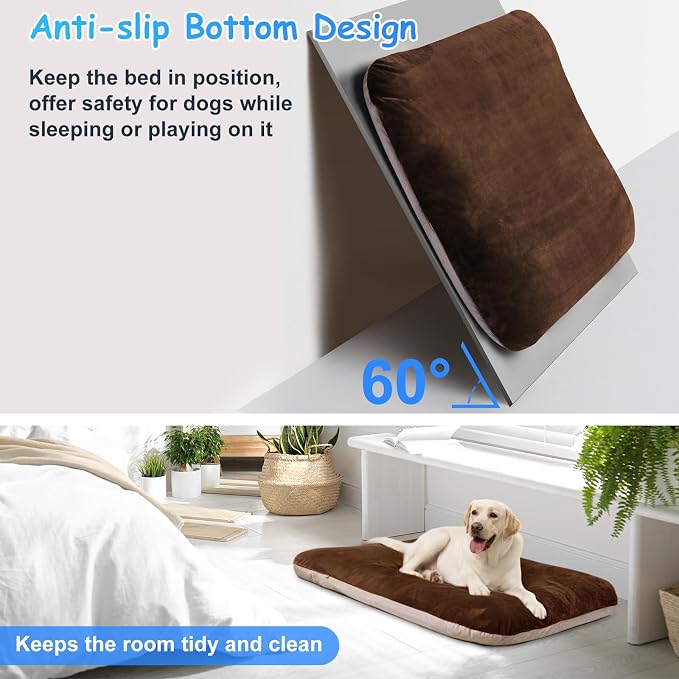 Magic Dog Super Soft Large Dog Bed Pad Mat Orthopedic Pet Beds 30 Inch Washable Anti Slip Dog Sleeping Mattress with Removable Cover, Dark Brown M - Image 4