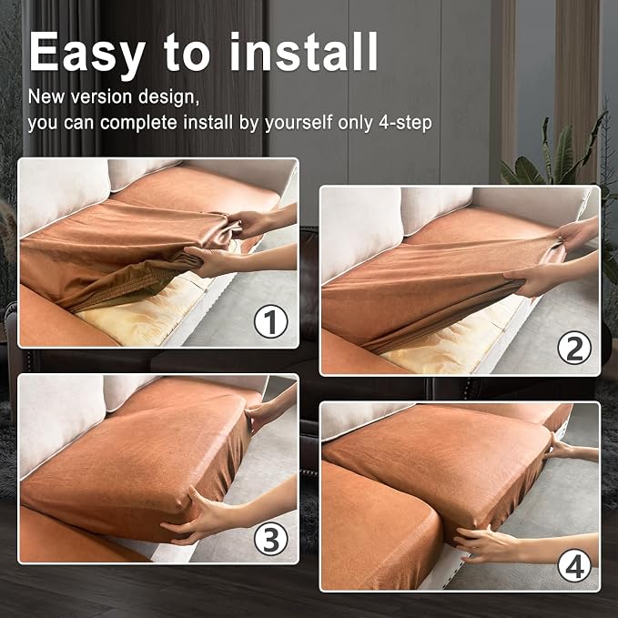 ANARACHON Leather Look Couch Cushion Covers Sofa Seat Slipcovers Sets Couches Furniture Protector for Sectional Armchair Loveseat Pets Kids Stretch Spandex Fabric (3 Cushion Sofa, Pinkish Brown) - Image 7