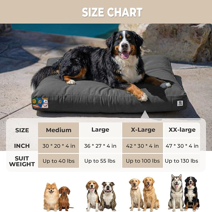 Sytopia 42 Inch Indestructible Canvas Outdoor Durable Dog Bed for Extra Large Dogs, Chew Proof Shredded Chopped Foam Patio Pet Pad for Crate with Waterproof Machine Washable Removable Cover, Dark Grey - Image 6