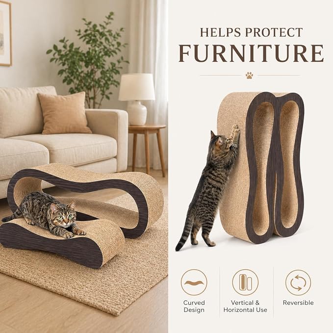2 in 1 Cat Scratcher Cardboard Lounge Bed, Cat Scratching Post, Durable Board Pads Prevents Furniture Damage,Large,Brown - Image 8
