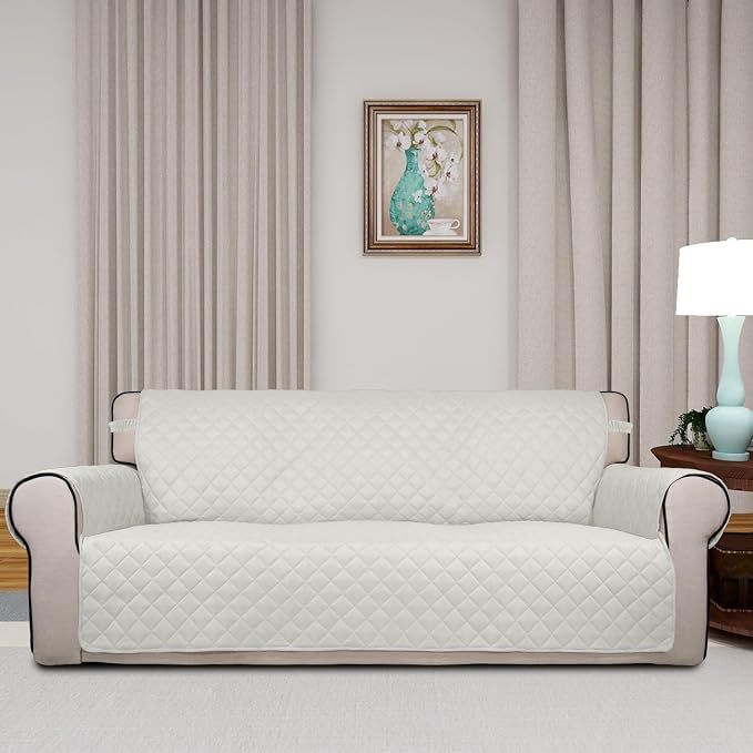 PureFit Reversible Quilted Couch Covers for Dogs Oversized Sofa Cover 78” | Ivory/Ivory, Water Resistant Couch Protector, Washable Pet Couch Cover with Non Slip and Elastic Straps For Kids - Image 2