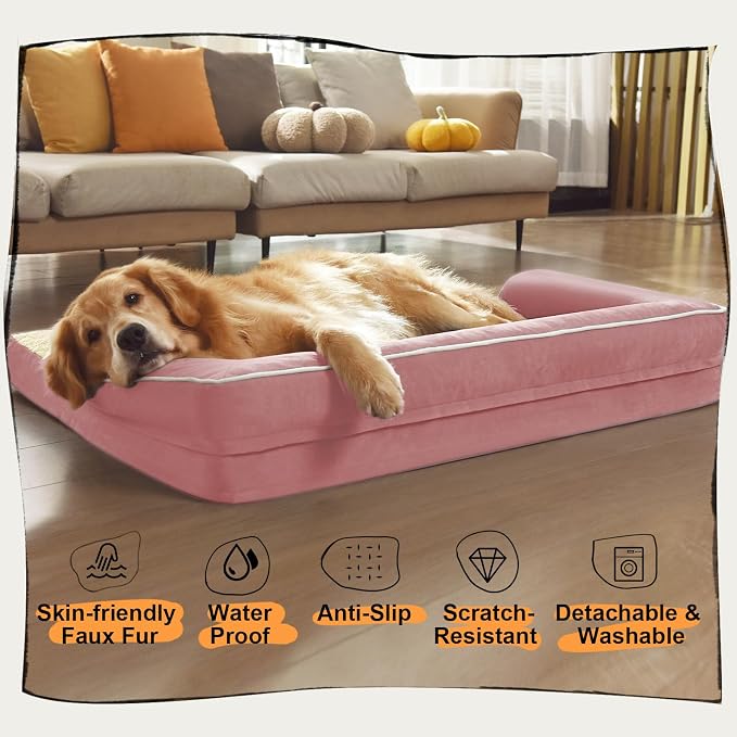 MEKIY Orthopedic Comfy Washable Dog Bed with Bolster for Medium Small Dogs | Pillow Support for Neck Relief, Egg Crate Foam, Skin-Friendly Surface, Waterproof Liner, Anti-Slip Bottom, 28 x 21 Inch - Image 6