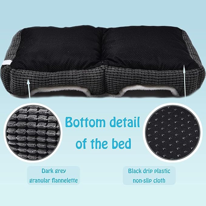 Dog Beds for Two Small Dogs, Double Cat Beds for Indoor Cats, Super Soft Washable Cat Bed with Anti-Slip & Water-Resistant Bottom, Luxury Durable Kitten Bed Puppy Bed, Rectangle Grey Animal Pet Beds - Image 5