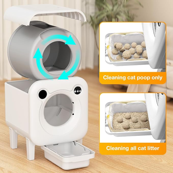 Automatic Litter Box, 4 in 1 Security-System Self Cleaning Litter Box Robot, 75L+12L Extra Large Space for Multiple Cats, APP Control, 1 Free Cat Litter-Mat, 3 Rolls Cats Waste Bag Liners - Image 5