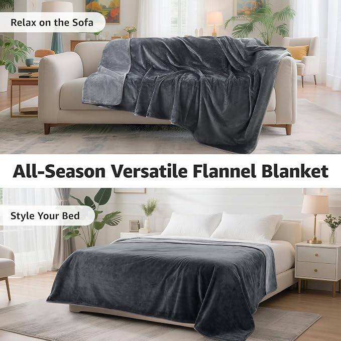 LOOBANI Waterproof Blanket for Bed, Soft Flannel Twin Bed Blanket 60" x 80" | Dog Pet Blankets for Large Dogs, Reversible Spill-Proof Throw for Couch Cover, Movie Time, Camping, Travel, Noise Free, Grey - Image 8