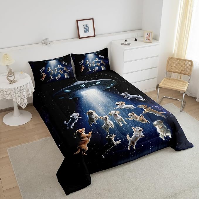 Feelyou Puppy Dog Comforter Set Outer Space Cute Dogs Bedding Set Galaxy Nebula Pet Decor Animal Comforter Quilt Collection 2Pcs Twin Size - Image 3