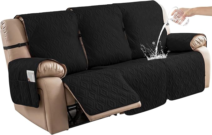 Genina Waterproof Couch Cover for Reclining Sofa - Non-Slip, Washable, 3 Seater Couch Protector for Dogs, Pets, Kids (Black, Recliner Sofa) by Genina
