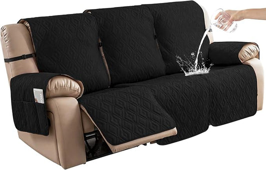 Genina Waterproof Couch Cover for Reclining Sofa - Non-Slip, Washable, 3 Seater Couch Protector for Dogs, Pets, Kids (Black, Recliner Sofa) by Genina
