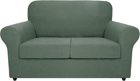 MAXIJIN 3 Piece Couch Covers for 2 Cushion Couch Super Stretch Loveseat Slipcover Dogs Pet Proof Fitted Furniture Protector Spandex Non Slip Sofa Love Seat Cover Washable (Loveseat, Pea Green) by MAXIJIN