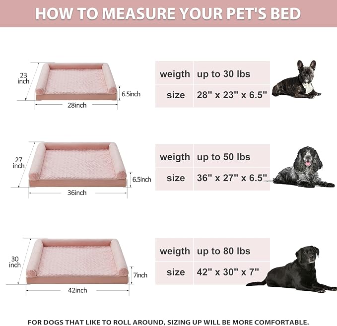 BFPETHOME Orthopedic Washable Large Dog Bed for Senior Dog Comfy Sleep | Waterproof Big Soft Pet Couch Bed for Dogs Relax with Removable Cover Supportive Egg Crate Foam Pink 36x27 Inch - Image 6