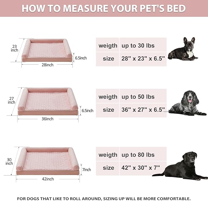 BFPETHOME Orthopedic Washable XLarge Dog Bed for Senior Dog Cozy Sleep | Extra Large Waterproof Big Soft Pet Couch Bed for Dogs Relax with Removable Cover Supportive Egg Crate Foam Pink 42x30 Inch - Image 6