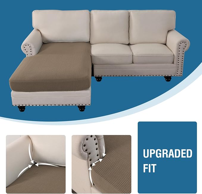 H.VERSAILTEX Sectional Couch Covers 1 Piece Chaise Slipcover L Shape Separate Cushion Couch Cover for Both Left/Right Sectional Couch (Seat Only: 1 Chaises, Macchiato) - Image 4