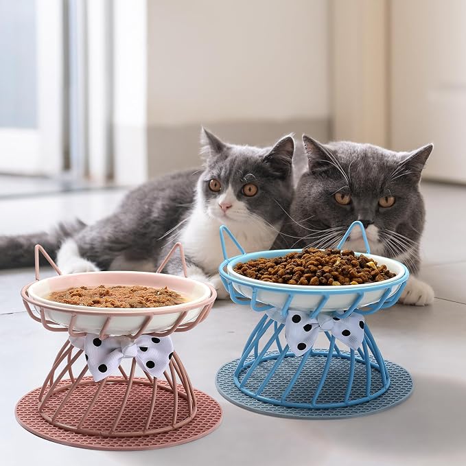 Set of 4 Elevated Ceramic Cat Bowls, Assorted Colors | 4-Piece Bowl Set Detachable Bowls Easy to Clean Non-Slip Pads Premium Ceramic - Image 6