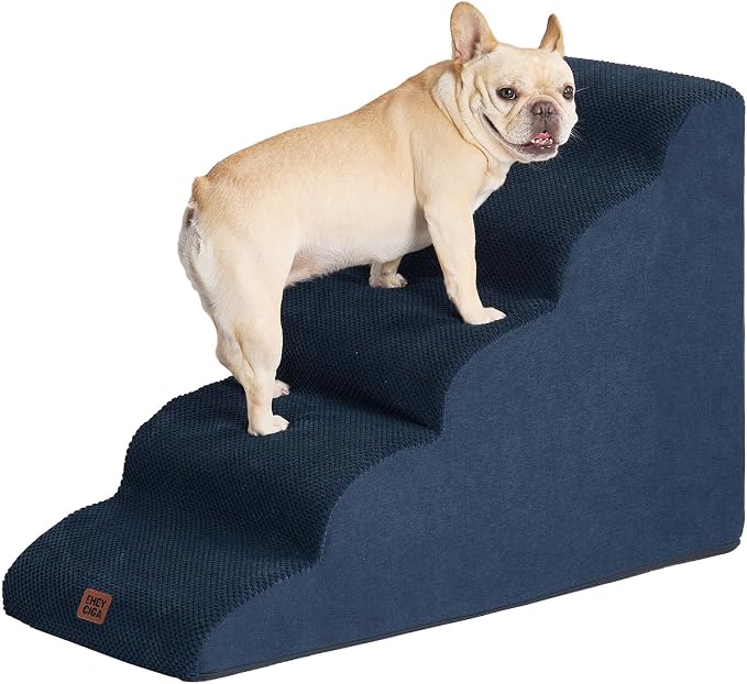 EHEYCIGA Curved Dog Stairs Ramp for High Beds 22.6" H, 5-Step Dog Steps for Small Dogs and Cats, Pet Stairs for High Bed Climbing, Non-Slip Balanced Pet Step Indoor, Navy - Image 9