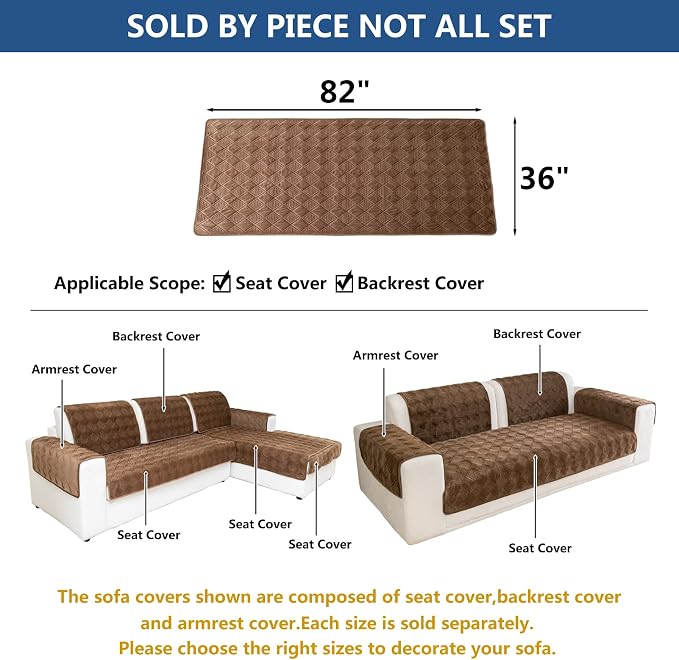 Eismodra Sectional Couch Covers,L Shape Sofa Slipcover Furniture Protector for Dogs Cats Pet Chaise Lounge 3 Cushion Couch Loveseat,Light Brown 36 x 82 inches (Only 1 Piece) - Image 5