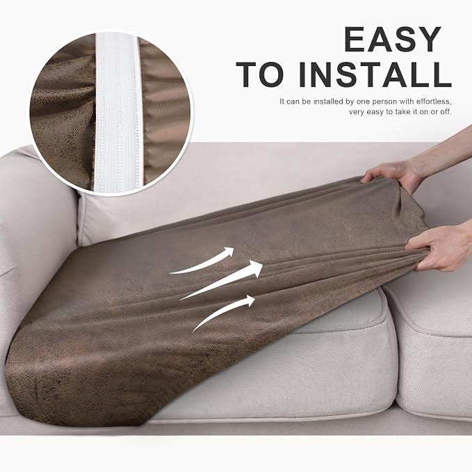 molasofa Leather Look Couch Cushion Covers, Stretch Sofa Cushion Covers for Sectional Armchair Loveseat Protector,Replacement Seat Cushion Slipcovers, Machine Washable (1 Cushion Sofa, Light Brown) - Image 6