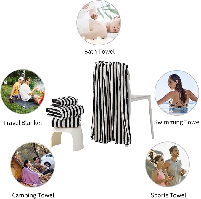 18-Piece Microfiber Bath Towels Set - 6 Bath Sheet, 6 Hand Towels, 6 Washcloths, Soft, Highly Absorbent Bathroom Towel, Quick Dry & Less Lint Shower towel for Bathroom, Hotel, Spa, Dorm-Black White - Image 8