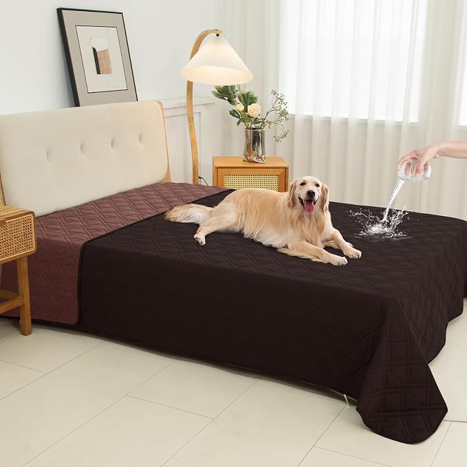 100% Waterproof Dog Bed Cover Pet Blanket 82"x92", 7-Layer Reversible Washable Bed Mat for Furniture Couch Sofa Car (Chocolate+Coffee) by Unknown
