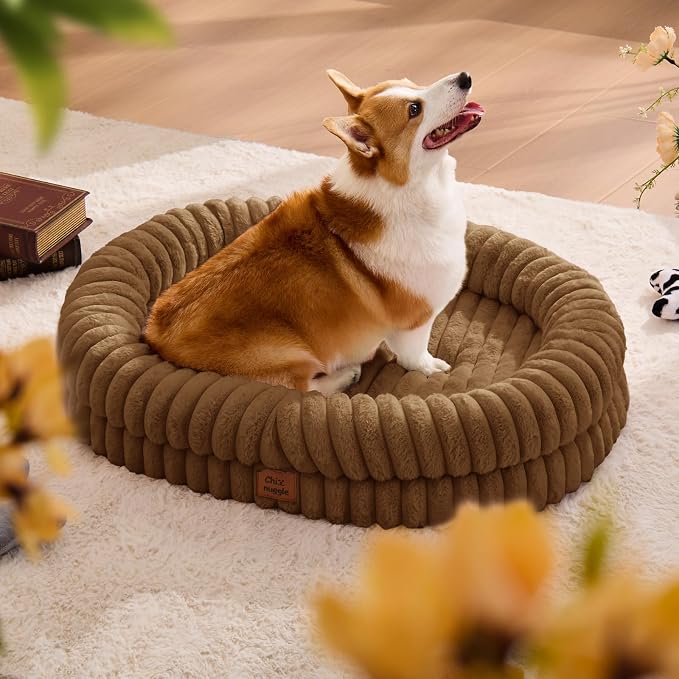 ChiXnuggle Orthopedic Dog Bed, Washable Cover, Faux Fur Bolster Pet Couch | waterproof,egg crate foam,non-slip bottom,for large dogs,brown,35*28*7,dog sofa - Image 3