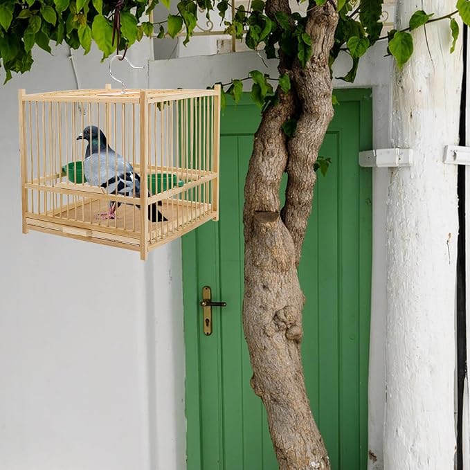 Kisangel Bamboo Bird Cage Small Parrot Cage with Hanging Hook Indoor Outdoor Bird Keeping 9.84X7.87X9.84 Inches for Budgies Lovebirds Cockatiels - Image 6