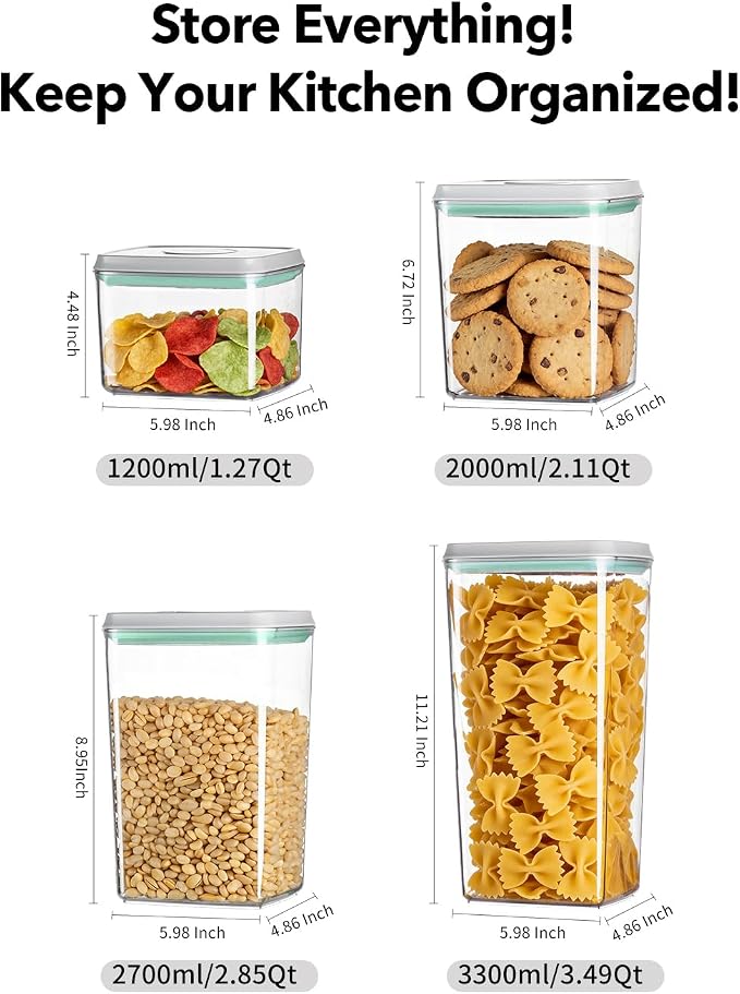 Airtight Food Storage Container with One-Touch Lid, 12-Piece Set (1.3, 2.1, 2.9, 3.6 QT* 3) Stackable Durable BPA-Free for Baking Supplies, Pasta & Systematic Bulk Organization - Image 6