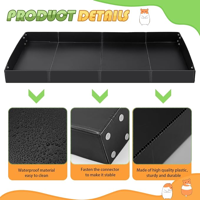 Wenqik 2 Pcs Guinea Pig Cage Liner Corrugated Plastic Cage Liner Base 2 x 4 Panel Size Guinea Pig Cage Bottom for Small Animals Hedgehogs Rabbits Cages Tray, 55 x 27 Inch(Black) - Image 3