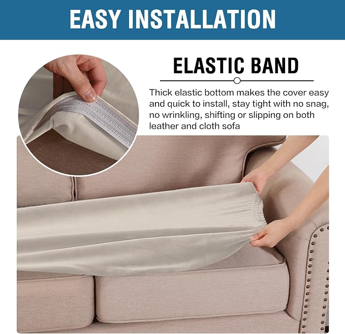 H.VERSAILTEX Velvet Stretch Individual Cushion Cover Plush Cushion Slipcover for Loveseat Sofa Furniture Protector Seat Cushion Sofa Cover (1 Piece Loveseat Cushion Cover, French Oak) - Image 4