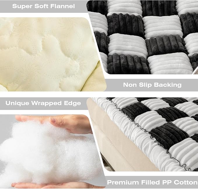 Fuzzy Couch Cover for Dog, Modern White Black Checkered Couch Cushion Cover | Non Slip Couch Cover for 2 Cushion Couch Sofa Pet Friendly, Washable Sofa Cover Durable Anti-pilling Furniture Protector - Image 3