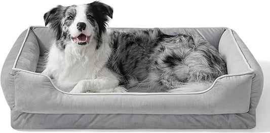 FAIRYPET Orthopedic Dog Bed for Medium to Large Dogs & Cats, Memory Foam Dog Bed with Washable Removable Cover, Top-Grade Dutch Velvet Fabric Pet Sofa Couch for Crate with Nonskid Bottom, Grey by FAIRYPET