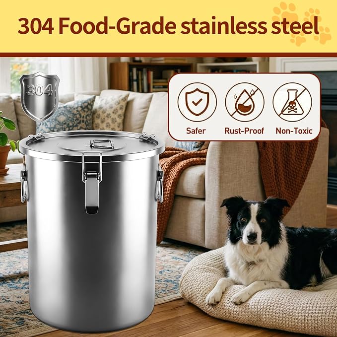 304 Stainless Steel Dog Food Storage Container, 35LB/40LB Airtight Pet Food Container with Locking Lid & Silicone Seal, Large Metal Food Storage Bin for Dry Dog/Cat Food, Rice, Flour (35 LBS) - Image 4