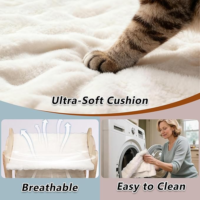 Elevated Cat Bed, Solid Rubberwood Cat Hammock Bed with Soft Breathable Cover, Double Pet Beds for Multi-Cats Households Small Dog Rabbit - Image 5