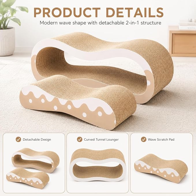 Simple Delxue 2 in 1 Cat Scratcher Cardboard Lounge Bed, Cat Scratching Post, Durable Board Pads Prevents Furniture Damage,Large,Wave - Image 7