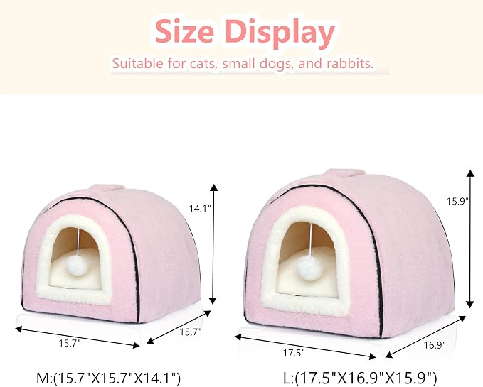 Cat Bed for Indoor Cats，Foldable cat cave，Anti-Slip & Water-Resistant Bottom，cat Houses for Indoor Cats or Small Dogs, Kitten Tent, Rabbit Bed (Pink, L:(17.5"×16.9"×15.9")) - Image 7