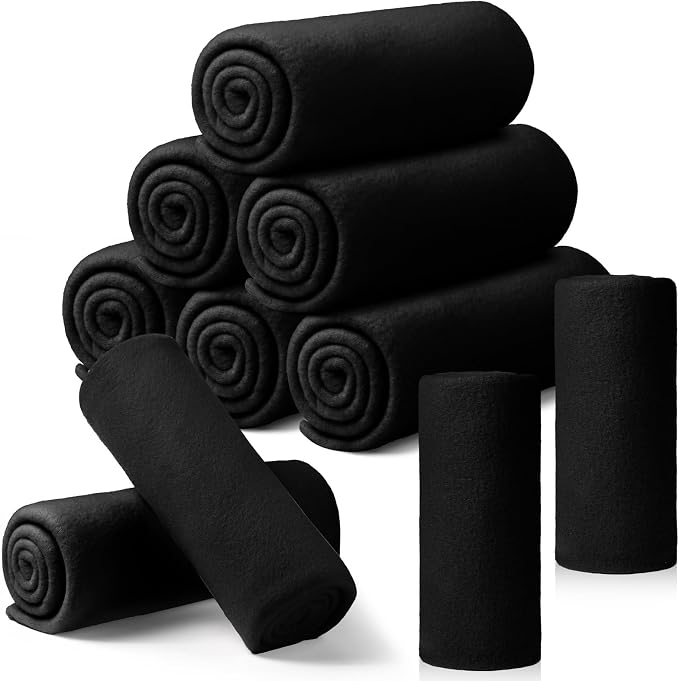 Buryeah 10 Pcs Fleece Blanket Bulk Soft Warm Fleece Blankets Cozy Lightweight Throw Blankets Plush Pet Throw Blanket for Home Bed Sofa Office Wedding Gifts Travel(50" X 60",Gray Black) by Buryeah