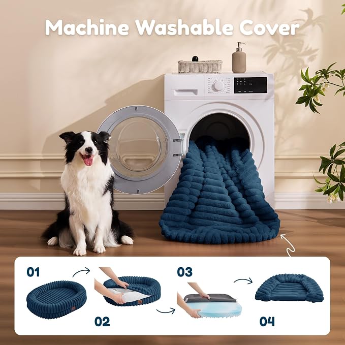 ChiXnuggle Orthopedic Dog Bed, Washable Cover, Faux Fur Bolster Pet Couch | waterproof,egg crate foam,non-slip bottom,for small medium dogs,navy,30*24*7,dog sofa,puppy bed - Image 7