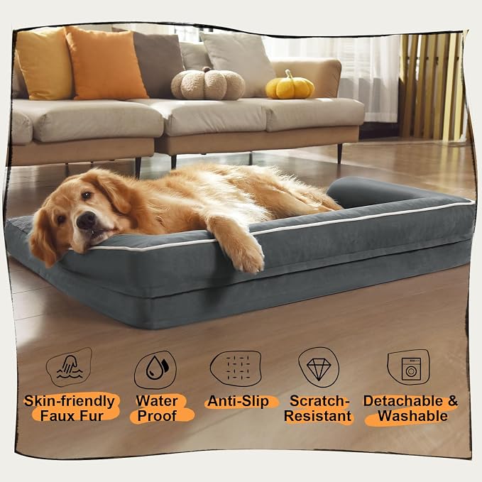 MEKIY Orthopedic Washable Dog Bed with Bolster for Large Sized Dogs | Pillow Support for Neck Relief, Egg Crate Foam, Waterproof Liner, Anti-Slip Bottom, Machine Washable Cover, 38 x 25 Inch - Image 6