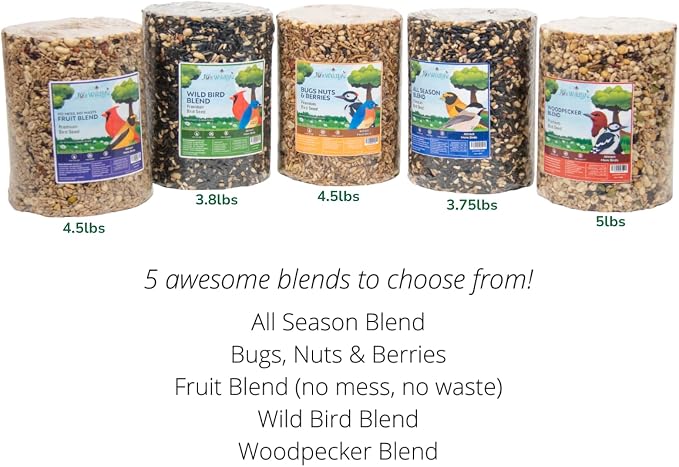 JCs Wildlife Bird Seed Cylinder with Hole Variety Pack, Premium Blends Wild Bird Food for Outside Feeders, Cardinals Woodpeckers Finches Bluebirds Chickadees, Made in the USA, Large, 5 Pack - Image 2
