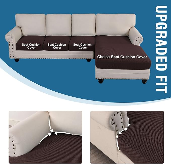 H.VERSAILTEX Sectional Couch Covers 4 Pieces Sofa Seat Cushion Covers L Shape Separate Cushion Couch Chaise Cover for Both Left/Right Sectional Couch (Seat Only: 1 Chaise + 3 Sofa, Chocolate) - Image 4
