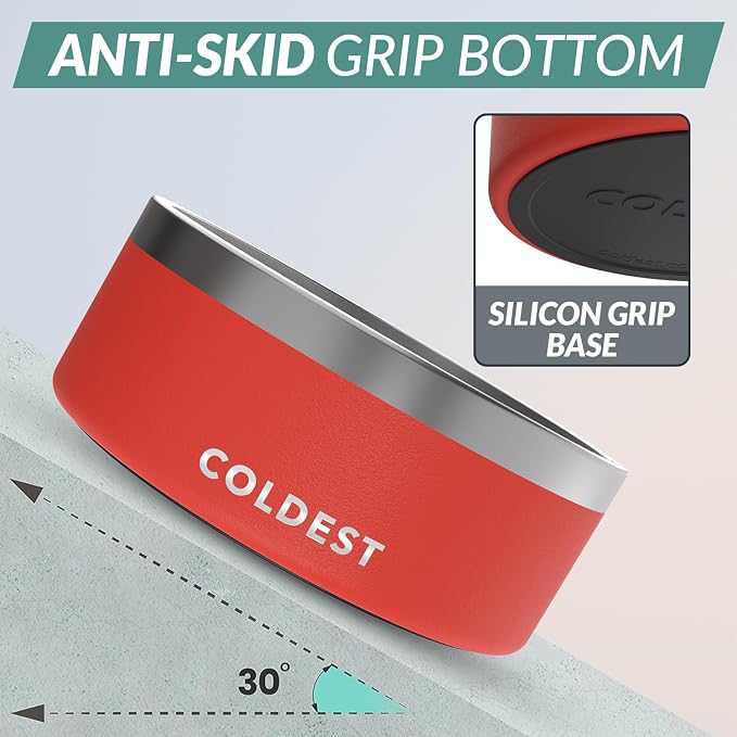 Coldest Dog Bowl - Anti Rust Metal, Non Slip, 3 Layers Insulated Stainless Steel Dog Bowls - Spill Proof & Heavy Duty - Water Bowl for Dogs, Cats & Pets, Dish Washer Safe (100 oz, Crimson Red) - Image 2