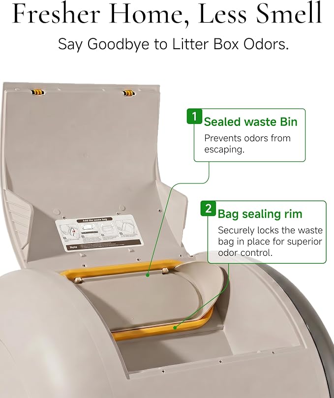 Furrytail Automatic Litter Box Self Cleaning, Kitty Litter Box, Smart Safety Sensors, Advanced Odor & Leak Control, Large Capacity for Multi Cat Homes, with App Control & 40 Trash Bags, Gray - Image 3