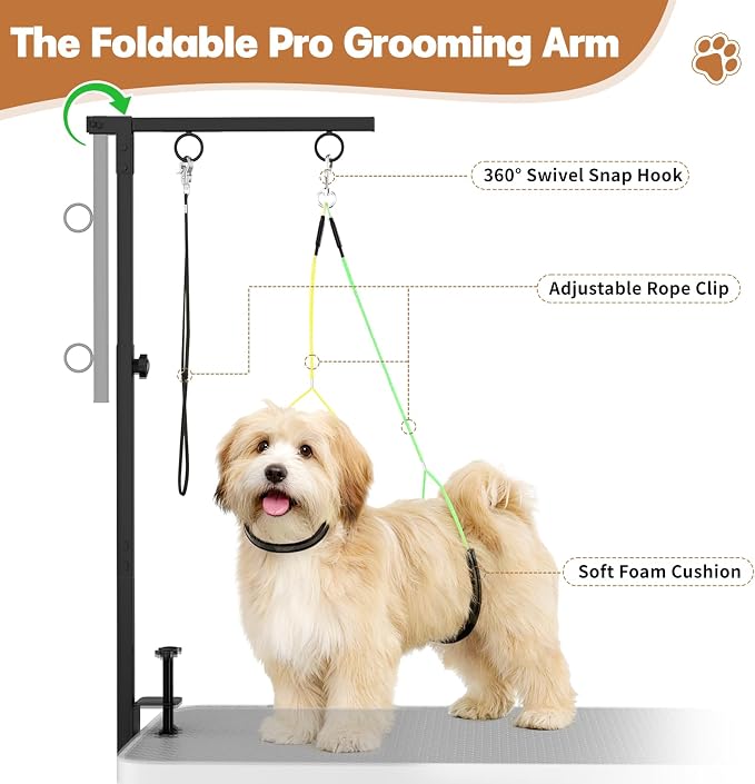 Dog Grooming Table Arm, 31.5"-43.3" Adjustable Pet Stand with Hammock & Clips – 3-in-1 Grooming Kit for Nail Trimming, Haircut & Drying, Home Supplies for Small Dogs - Image 5