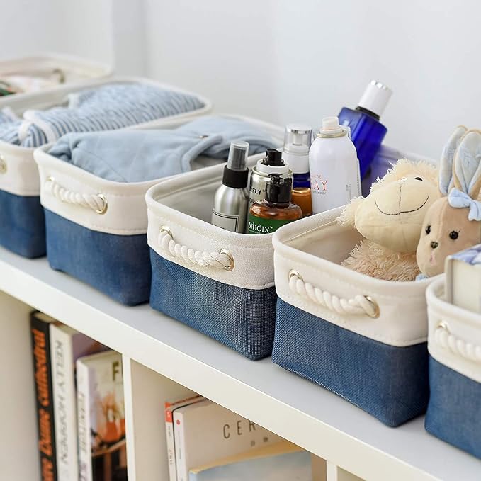TcaFmac Organization and Storage Cubes - 12x8x5.2 inch Small 6 Pack Collapsible Storage Bins for Sheves, Fabric Storage Basket for Gifts Empty for Closet Cloth Toy Kids Books(White & Jean Blue) - Image 7