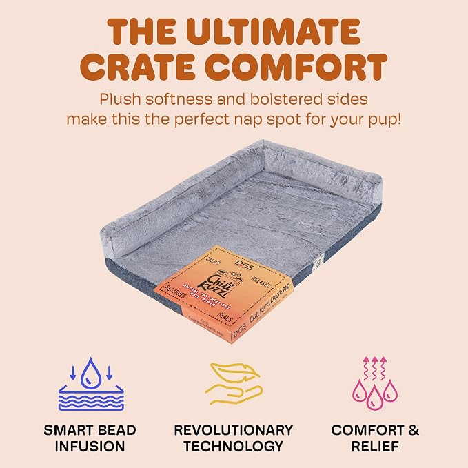Dog Gone Smart Chill Kuzzi Dual Bolster Crate Pad - Washable Dog Bed Infused with Far Infrared Rays (FIR) Supportive Plush Cushion for Crates, Travel, and Recovery - Slate Blue, Medium 18 x 29 Inches - Image 3